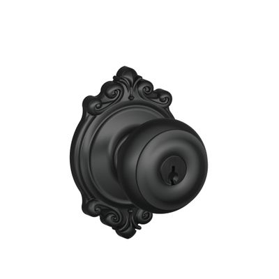 SCHLAGE F51A GEO 622 BRK Georgian Knob with Brookshire Trim Keyed Entry Lock, Matte Black