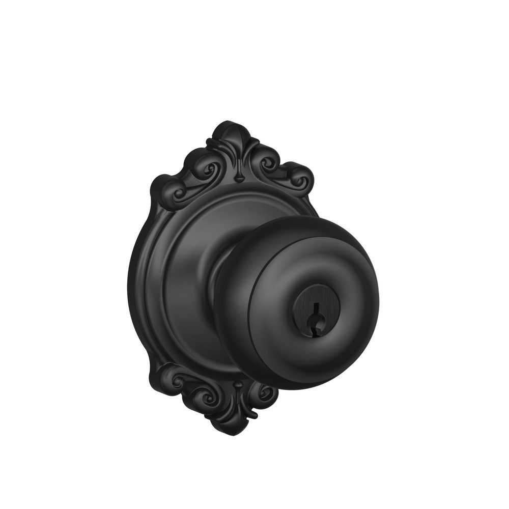 SCHLAGE F51A GEO 622 BRK Georgian Knob with Brookshire Trim Keyed Entry Lock, Matte Black
