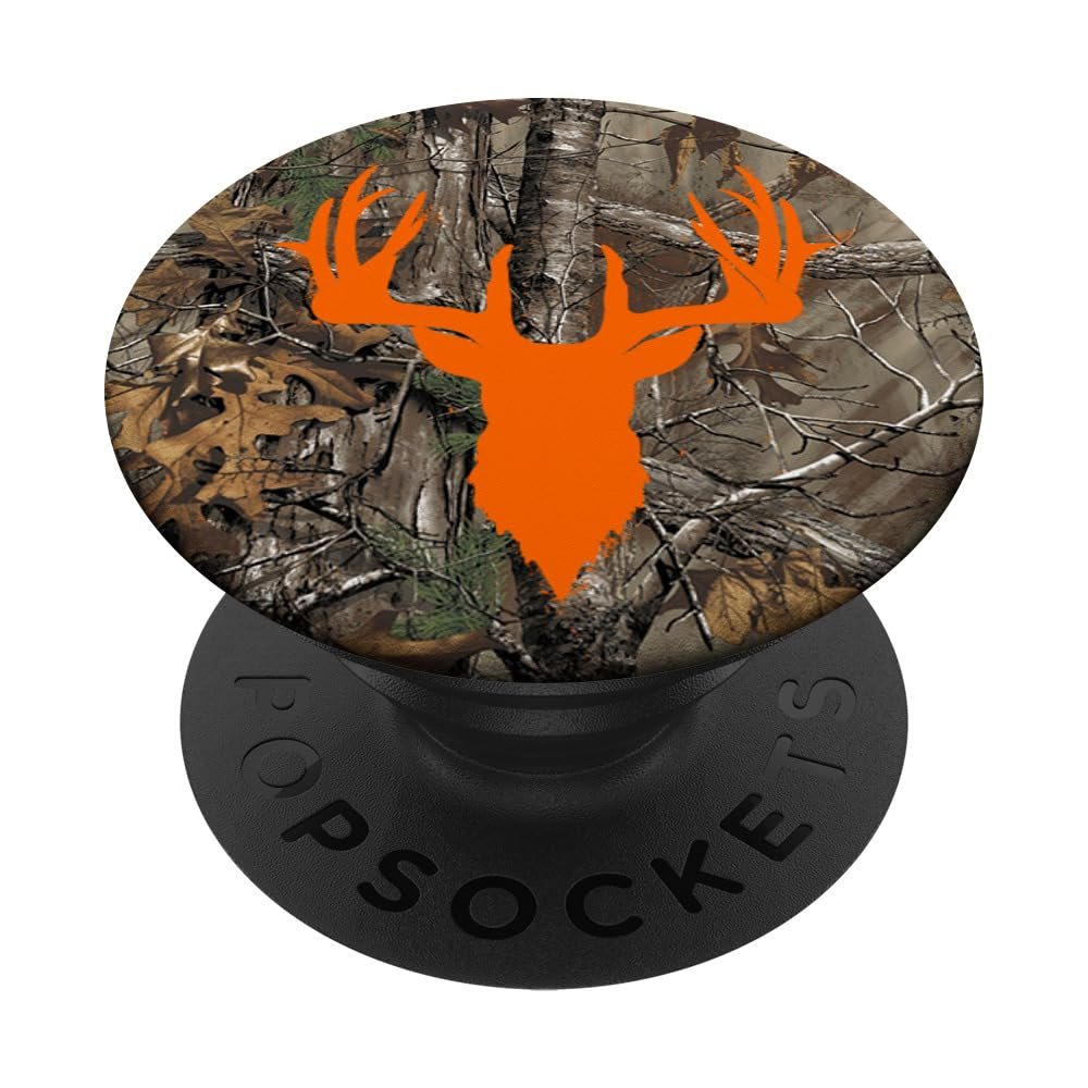 Deer Buck Hunting Men Women Orange Brown Camouflage PopSockets PopGrip: Swappable Grip for Phones & Tablets PopSockets Adhesive PopGrip