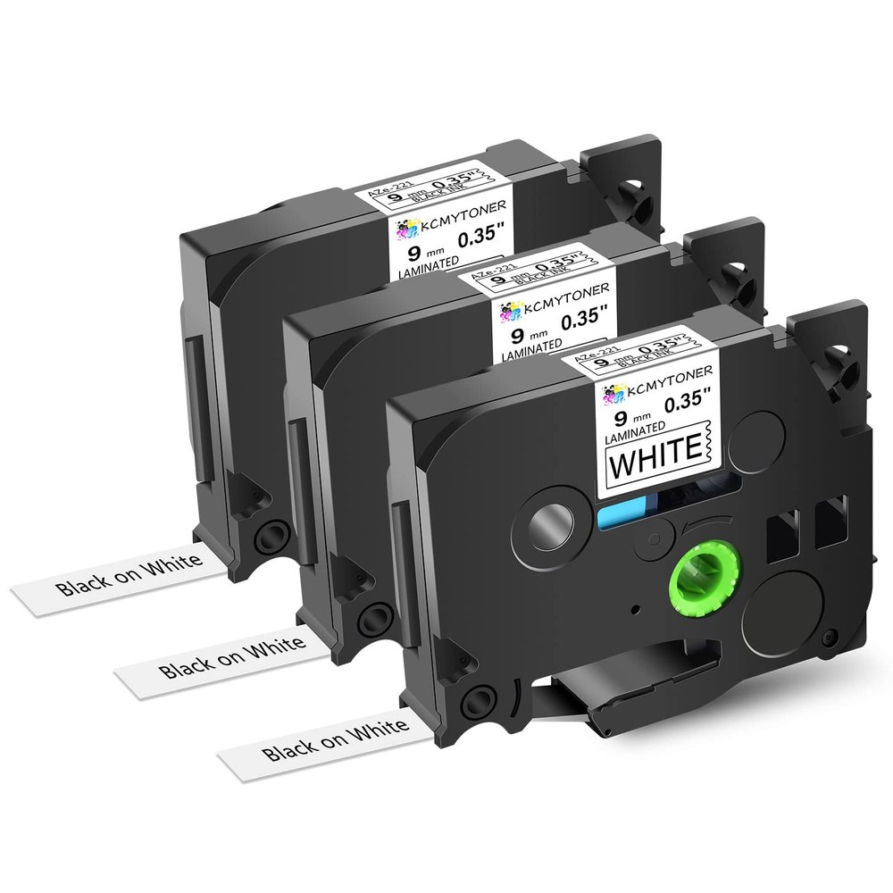 KCMYTONER 9mm (3/8") x 8m Compatible for Brother TZe-221 TZ221 TZe221 TZ 221 Laminated Label Tape for Ptouch GL-100 PT1280 ST1150 PT-E200 PT1950 PT2400 PT550 PT3600 PT9600 (Black on White, 3 Pack)