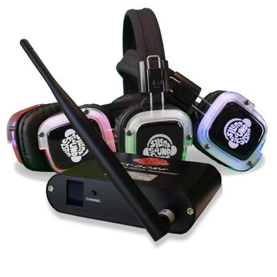 Silent Sound System Silent Disco LED Headphone Package (5 RF Headphones/1 Wired Transmitter)