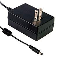 Mean Well GST18U48-P1J Wall Mount AC Adapter, 18W 48V 0.375A, DC P1J Barrel Plug, 2.1mm I.D. x 5.5mm O.D. x 11mm Center Positive Female, 2 Pole USA AC Plug, Input: 85~264VAC, Level VI