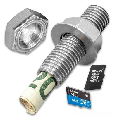 K EXCLUSIVE Discreet Spy Nut and Bolt Safe Rust-Resistant Stainless Steel, Hidden Compartment, Actual Working Nut and Bolt Hide Small Valuables in Plain Sight - 2 Overall