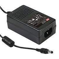 Mean Well GST25A48-P1J Desktop AC Adapter, 25W 48V 0.52A, DC P1J Barrel Plug, 2.1mm I.D. x 5.5mm O.D. x 11mm Center Positive Female, 3 Pole AC Inlet IEC320-C14, Input: 85~264VAC, Level VI
