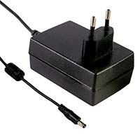 Mean Well GST25E12-P1J Wall Mount AC Adapter, 25W 12V 2.08A, DC P1J Barrel Plug, 2.1mm I.D. x 5.5mm O.D. x 11mm Center Positive Female, 2 Pin Euro AC Plug, Input: 85~264VAC, Level VI