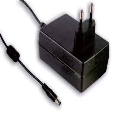 Mean Well GST25E18-P1J Wall Mount AC Adapter, 25W 18V 1.38A, DC P1J Barrel Plug, 2.1mm I.D. x 5.5mm O.D. x 11mm Center Positive Female, 2 Pin Euro AC Plug, Input: 85~264VAC, Level VI