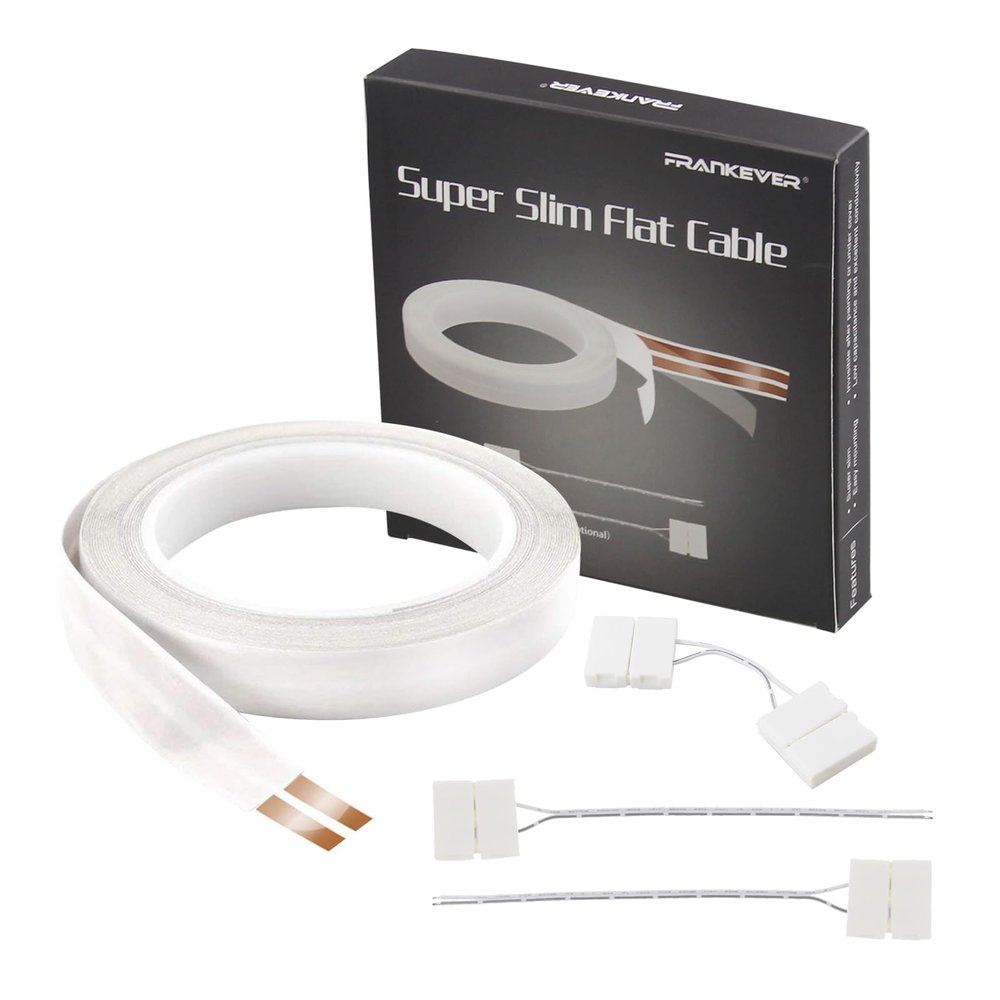 FRANKEVER 23Gauge Hidden Super Flat Audio Cable Suitable for Audio Wire LED Lighting Connection and Other Low Voltage Appliance Connection (Wire(25 ft)+2 ConnectorsD)