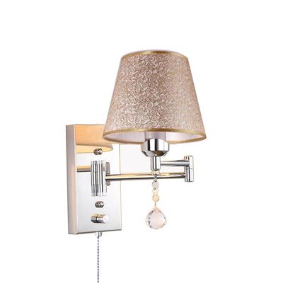 ZJZTD Pull Chain Swing Arm Wall Sconce E27 Metal Crystal and Cloth Shade Living Room Bedroom Bedside Study Wall Lamp (Size : 30cm22cm)