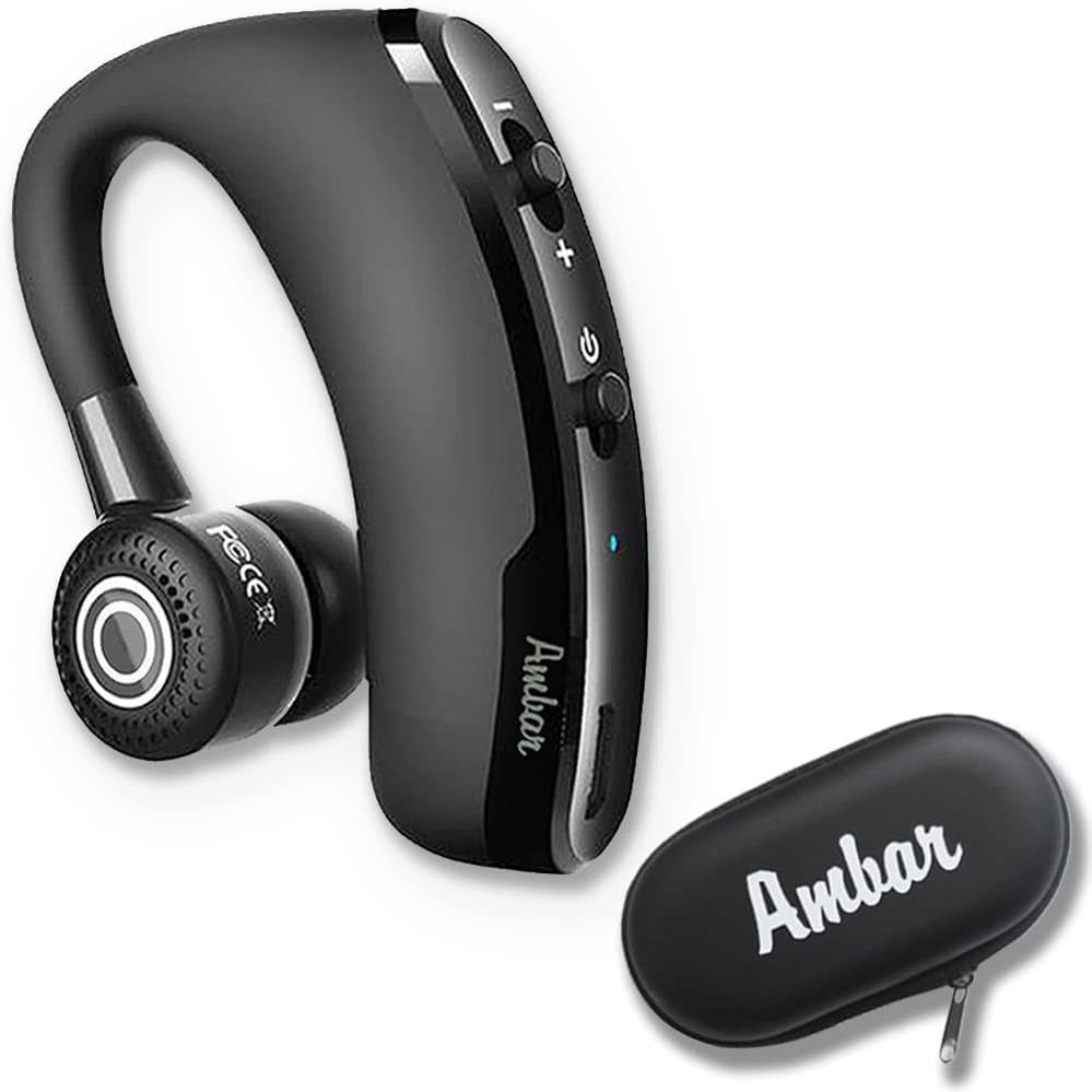 Ambar Wireless Bluetooth Earpiece with Built-in Mic Ideal for Hands-Free Calling, Compatible with iPhone & Android Perfect for Driving, Office, and Business Use