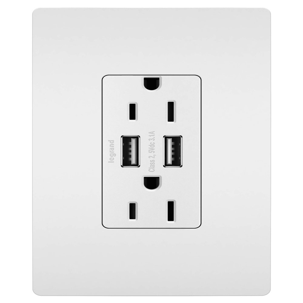 Legrand radiant 15 Amp Duplex Outlet 3.1A USB Type A White Wall Plate 1 Pack