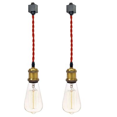 Kiven Set of 2 H Type Track Lighting Mini Pendant Brass Finish with 7 inch Red Twisted Cord and a Black H-Type Track Connection