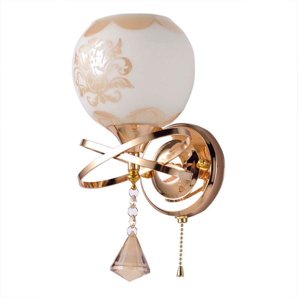 ZJZTD E27 Pull Chain Wall Light Lamp Metal Glass Shade for Bedside Lamp/Living Room/Wall Sconce/Stair Lamp, Gold Color (Size : Single Head)