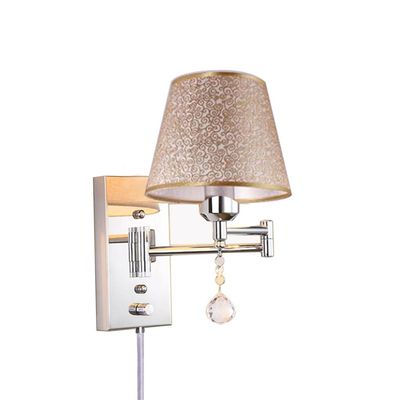ZJZTD Plug-in Swing Arm Wall Sconce E27 Metal Crystal and Cloth Shade Living Room Bedroom Bedside Study Wall Lamp (Size : 32cm25cm)