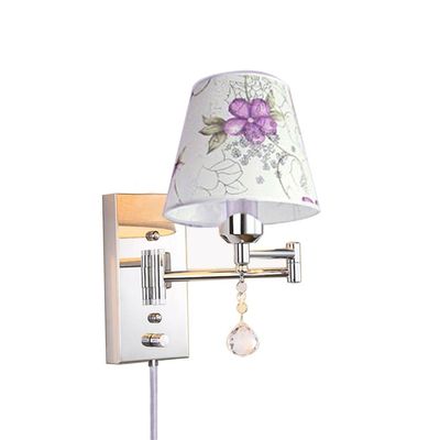 ZJZTD Plug-in Swing Arm Wall Sconce E27 Metal Crystal and Cloth Shade Living Room Bedroom Bedside Study Wall Lamp (Size : 32cm25cm)