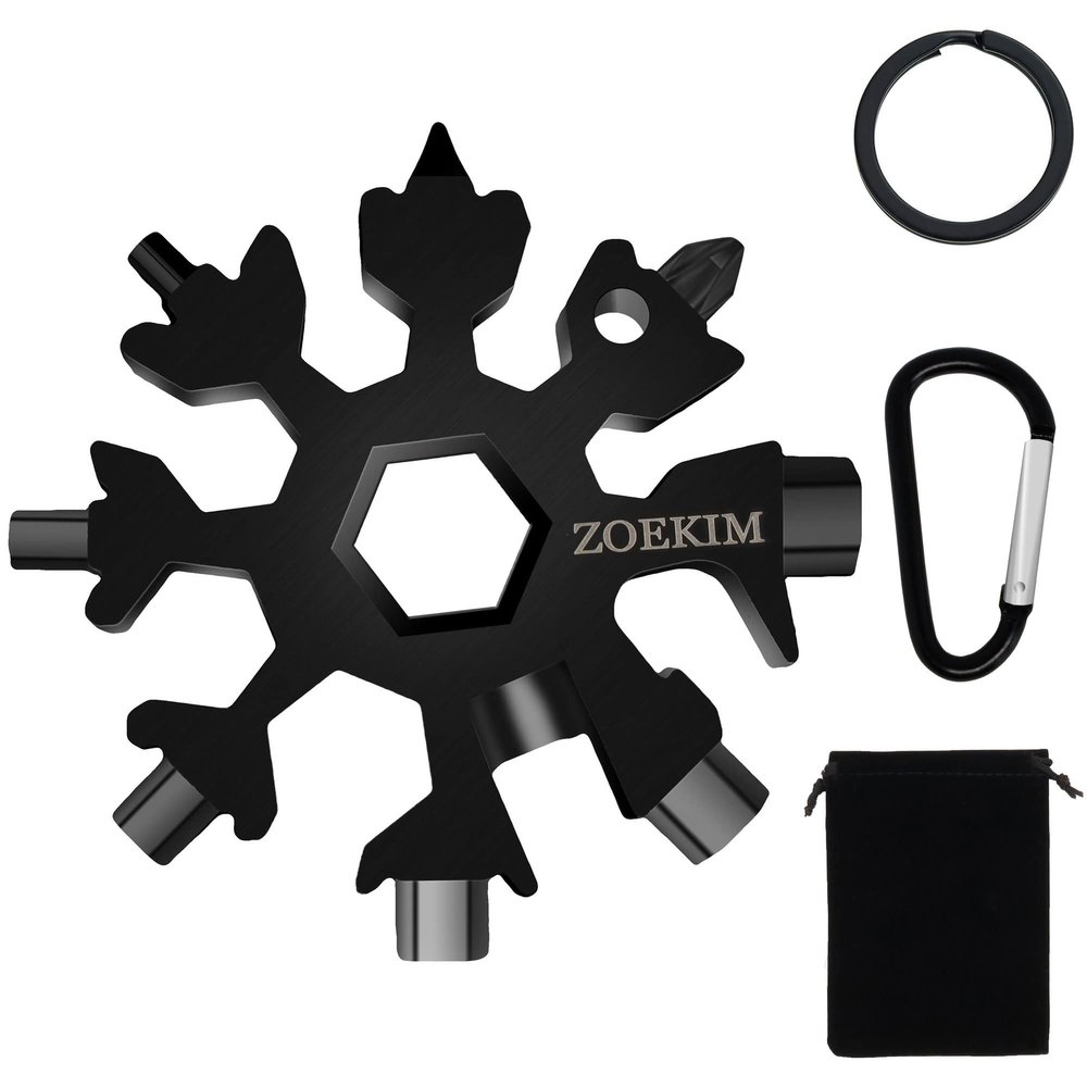 ZOEKIM 18-in-1 Snowflake Multitool, Stainless Steel Snowflakes Multitool Keychain, Combination Bottle Opener Incredible Tool