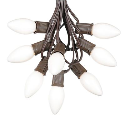 Novelty Lights 25 Foot C9 White Ceramic Christmas String Light Set - Outdoor Christmas Light String -  Opaque Christmas Bulbs - Roofline Light String  Outdoor String Lights - Brown Wire