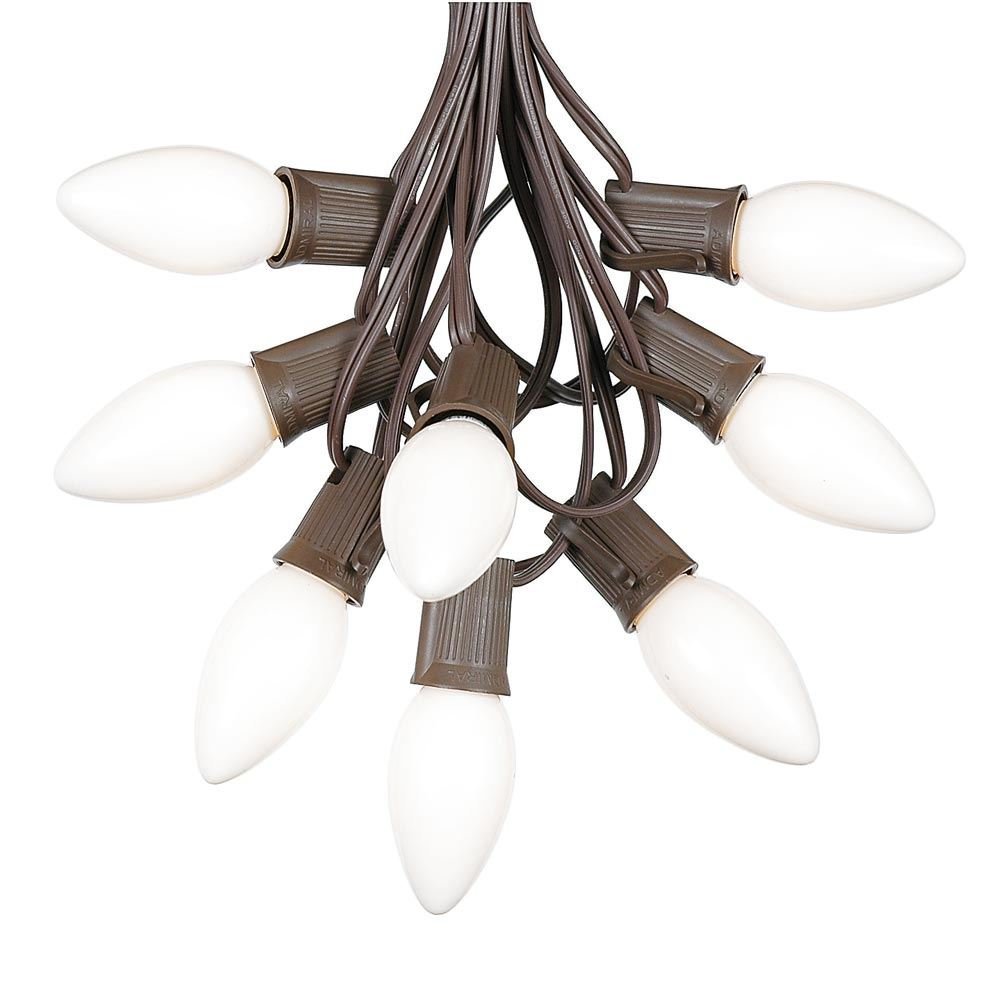 Novelty Lights 25 Foot C9 White Ceramic Christmas String Light Set - Outdoor Christmas Light String -  Opaque Christmas Bulbs - Roofline Light String  Outdoor String Lights - Brown Wire