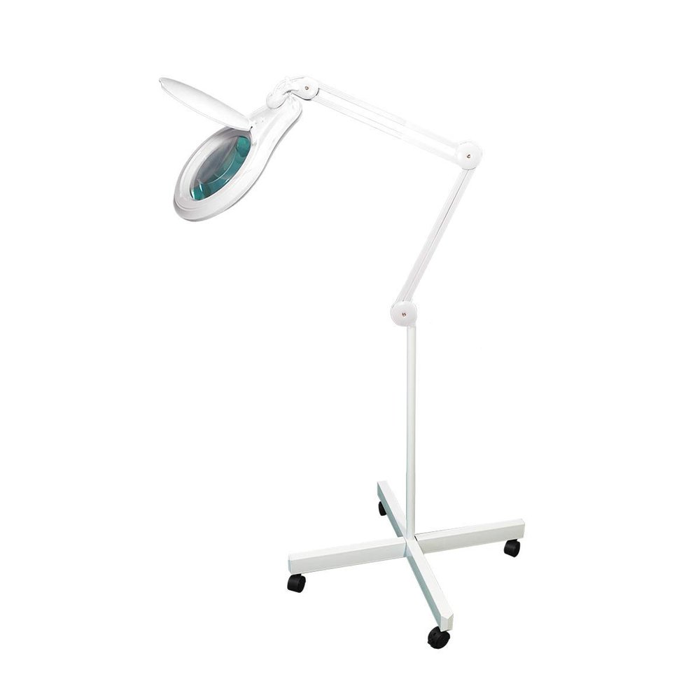 BoliOptics (Glass Lens) 5 Diopter, 2.25X Professional LED Magnifying Lamp on Rolling Floor Stand, Dimmable, 1200 Lumens 5600K-6000K Daylight Bright 60 SMD LED
