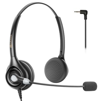 Arama Cordless Phone Headset with Microphone, 2.5mm Jack Telephone Headset for Office Landline, Noise-Cancelling Mic & Volume Control, Wired Headphones Compatible with Panasonic AT&T Vtech Uniden