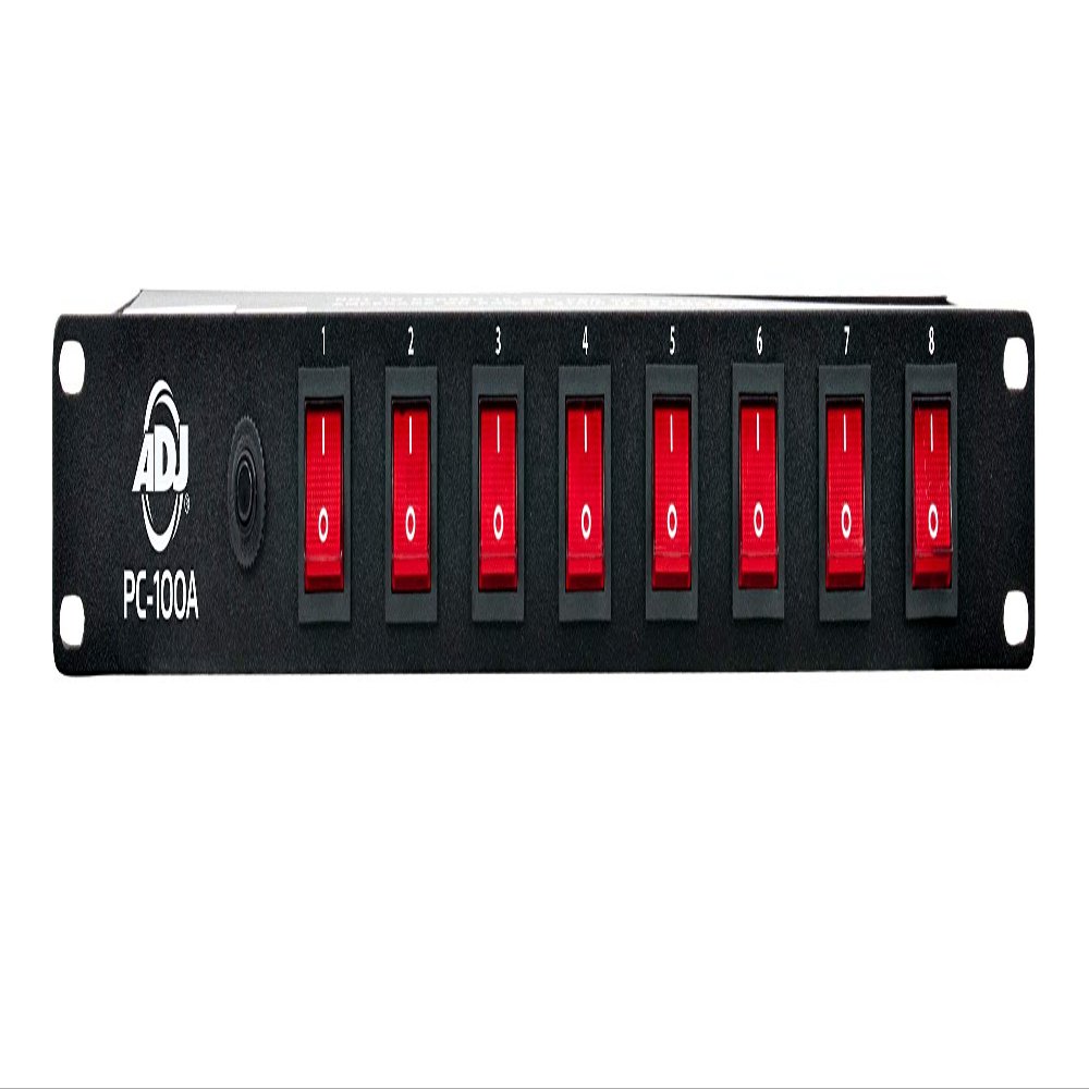 ADJ PC100A power strip single rack space unit with 8 on off lighted toggle switches and 15 amp breaker
