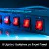 ADJ PC100A power strip single rack space unit with 8 on off lighted toggle switches and 15 amp breaker view 3