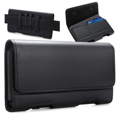 BECPLT for iPhone Air 17 Pro Max 16/15/14/13/12/11 Pro Max Holster Case Belt Clip Case Leather Holster Pouch Belt Case with Card Holder for Galaxy S25+ S24/S23/S22/S21 Plus -Black