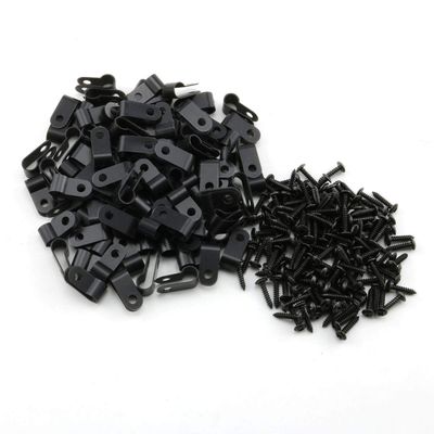 heyous 100pcs 1/4 inch (6.4mm) R-Type Cable Clamp Nylon Wire Hose Tube Fastener Fixed Cable Tie Mount Organizer Holder R Type Cable Clip with Mounting Screw Black