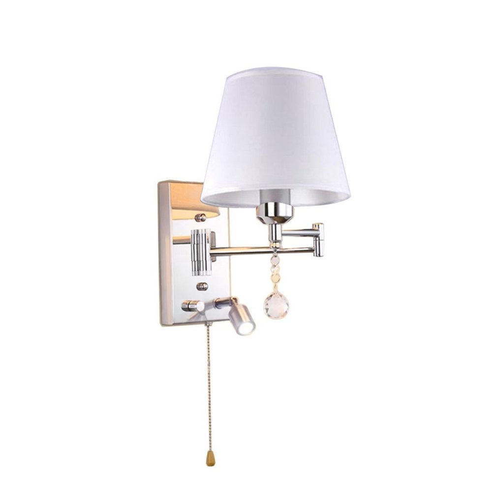 ZJZTD Wall Sconce Pull Chain and Knob Switch Bedroom Bedside Wall Lamp Metal & Cloth Lampshade Led Reading Lamp Work Lights (Size : 30cm*22cm)