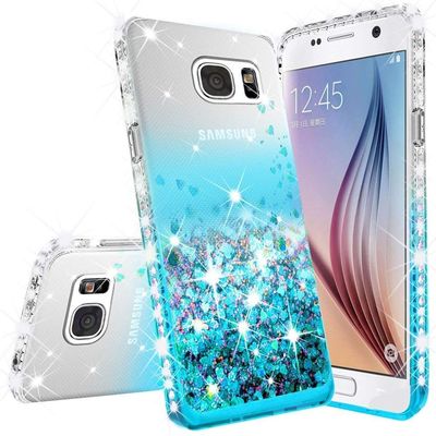 Compatible for Samsung Galaxy S7 Case, with [Temper Glass Screen Protector] SOGA Diamond Glitter Liquid Quicksand Cover Cute Girl Women Phone Case [Clear/Teal]