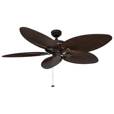 Honeywell Ceiling Fans Palm Island, 52 Inch Tropical Indoor Outdoor Ceiling Fan with No Light, Pull Chain, Dual Mounting Options, 5 Palm Leaf Blades, Wet-Rated - 50207-01 (Bronze)