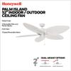 Honeywell Ceiling Fans Palm Island Tropical 52 Inch Ceiling Fan, Outdoor Ceiling Fan with Pull Chain, Dual Mount 5 Palm Leaf Blade Design, ETL Wet Rated, White (50200-01) view 3