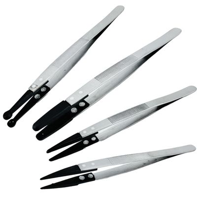 JEWEL TOOL 6.25" (15.9 cm) Plastic Tipped Diamond Holding Tweezers | 4 Piece With Variety of Shapes | Premium Stainless Steel