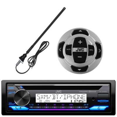 Single DIN in-Dash Marine Boat Yacht Bluetooth Radio USB Stereo Receiver CD Player Bundle Combo with Wired Remote and Rubber Mast Radio Antenna
