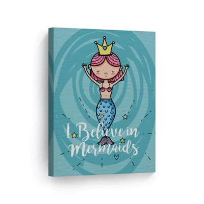Smile Art Design I Believe in Mermaids Quote Wall Decor Blue Mermaid Decor CANVAS PRINT Kids Room Decor Wall Art Baby Room Decor Nursery Decor Ready to Hang Made in the USA- 12x8