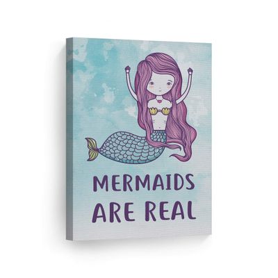 Smile Art Design Mermaids Are Real Quote Wall Decor Watercolor Paint Mermaid Decor CANVAS PRINT Kids Room Decor Wall Art Baby Room Decor Nursery Decor Ready to Hang Made in the USA- 28x19