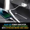 Cellet Micro-USB Car Charger, Coiled and Extra USB Port Car Charger, Built-in Coiled 4ft Long Micro USB Cable. (Fast Charging 2.4 Amp) view 2