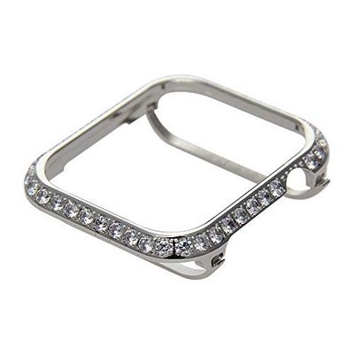 Callancity Sparkling Watch Face Cover Bumper Metal Rhinestone Crystal 3.0 Big Diamond Jewelry Protective Case Compatible for Apple Watch Series 6/SE/5/4 44mm for Men/Women (Platinum)