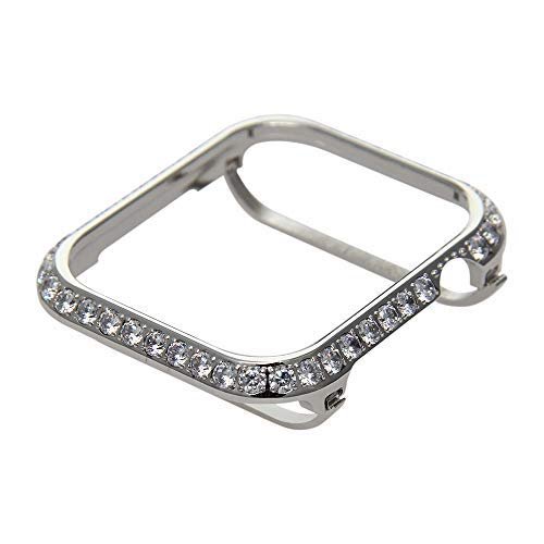 Callancity Sparkling Watch Face Cover Bumper Metal Rhinestone Crystal 3.0 Big Diamond Jewelry Protective Case Compatible for Apple Watch Series 6/SE/5/4 44mm for Men/Women (Platinum)
