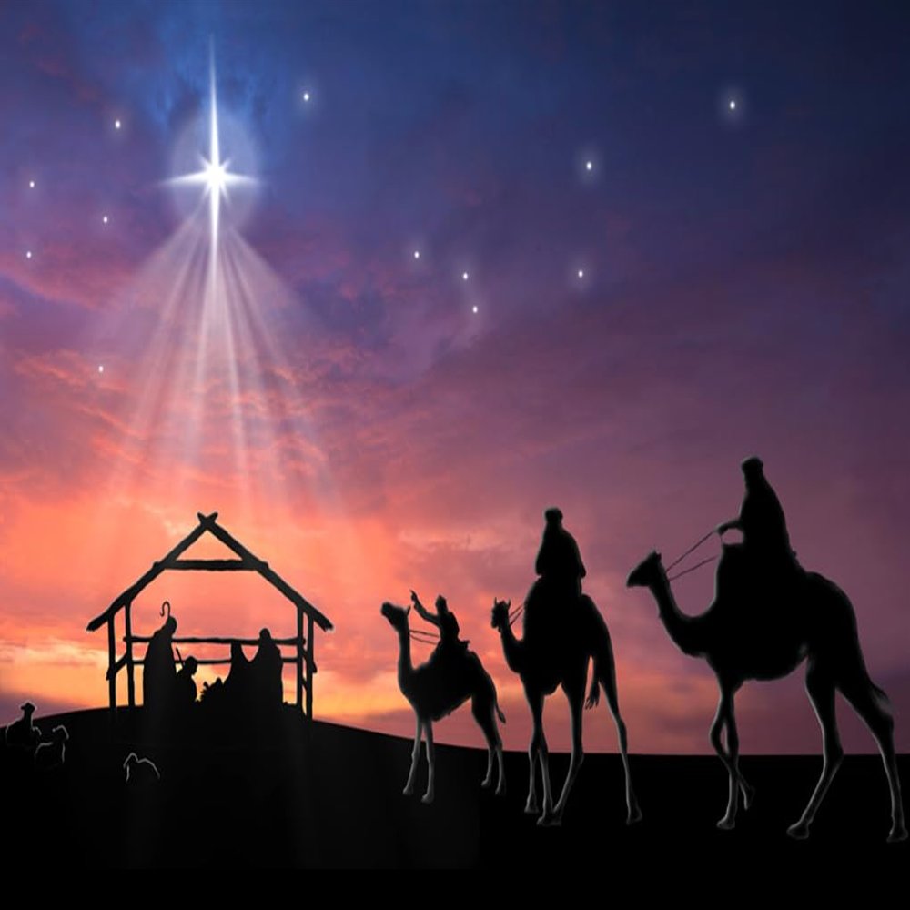 AOFOTO 7x5ft Christmas Nativity Scene Backdrop Shiny Night Star Birth of Jesus Christ Desert Camels Stable Manger Background for Photography Religion Church Decor Wallpaper Photo Studio Props