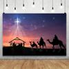 AOFOTO 7x5ft Christmas Nativity Scene Backdrop Shiny Night Star Birth of Jesus Christ Desert Camels Stable Manger Background for Photography Religion Church Decor Wallpaper Photo Studio Props view 2