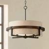 Possini Euro Design Pendant Light Fixture - 4 Light, Bronze and Wood Tan Fabric Drum Shade, Contemporary Pendant Light for Kitchen Islands, Living Rooms, Foyers, and Bedrooms - 22" Wide, 18" High view 1
