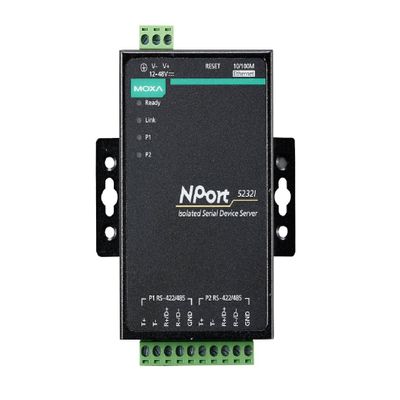 MOXA NPort 5232I w/Adapter 2 Port RS-422/485 Device Server, 10/100M Ethernet, Terminal Block, 15KV ESD, 12-30VDC with 2KV Isolation