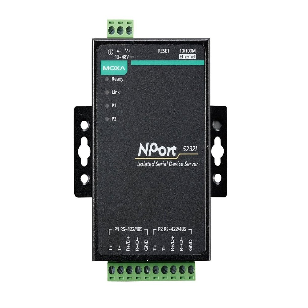 MOXA NPort 5232I w/Adapter 2 Port RS-422/485 Device Server, 10/100M Ethernet, Terminal Block, 15KV ESD, 12-30VDC with 2KV Isolation