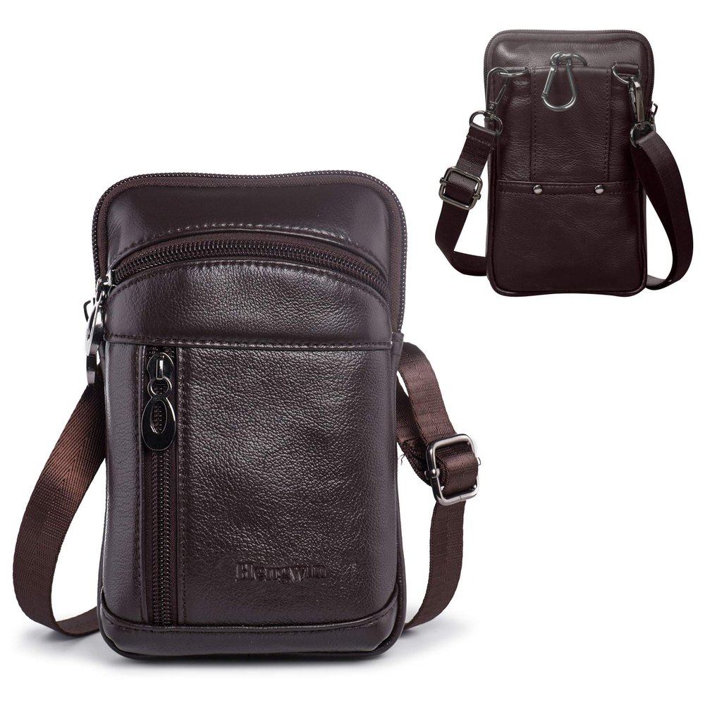 hengwin Leather Cell Phone Purse Crossbody Purse Men Belt Pouch Waist Pack