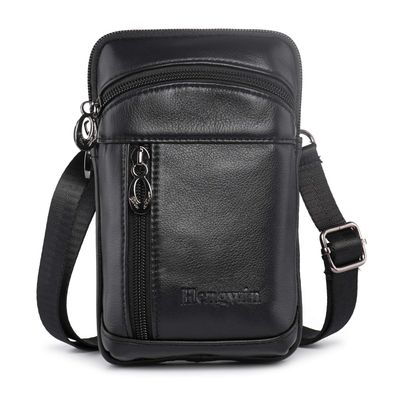 hengwin Small Leather Crossbody Shoulder Bag Men Belt Clip Phone Holster Case Belt Loop Pouch Waist Bag Pack Fit for iPhone 17/16/15/14/13 Pro Max Galaxy Note 9 8 S25/S24/S23 Ultra (Black)