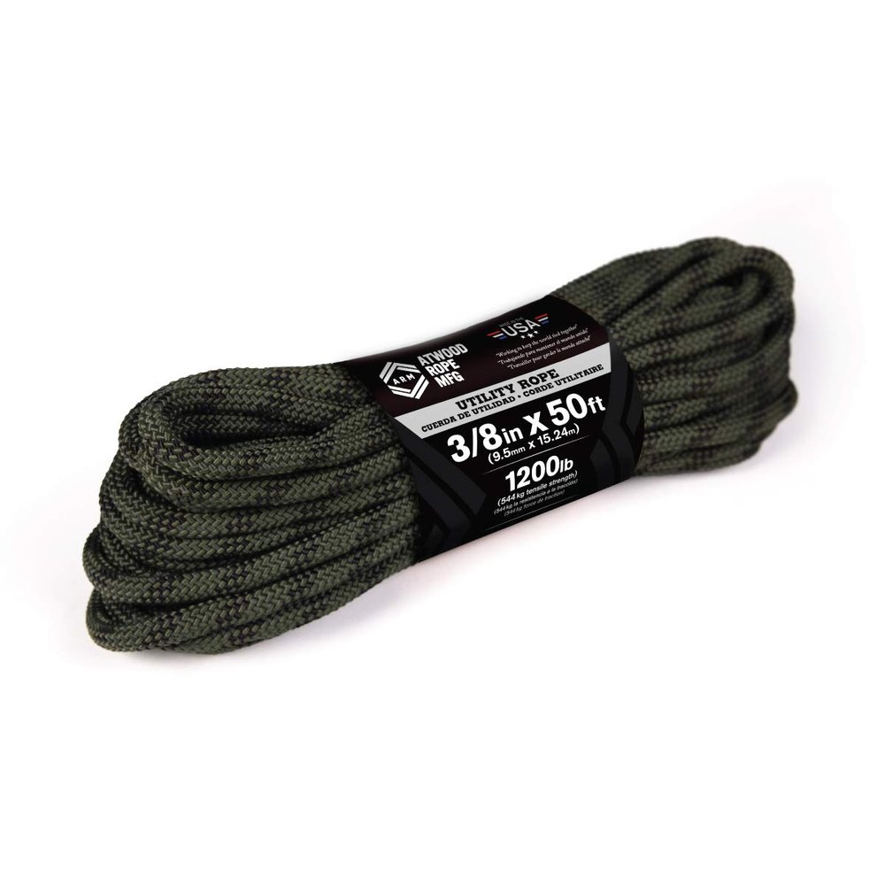 Atwood Rope MFG 3/8 inch 50ft Braided Utility Rope. Camouflage, 50ft Made in USA, Lightweight Strong Versatile Rope for Camping, Survival, DIY, Knot Tying