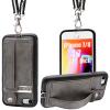 TOOVREN Case for iPhone SE Lanyard Neck Strap for iPhone 8 Case with Card Holder Phone 7 Wallet Cases with Kickstand Leather PU Card Holder Wallet Gray view 1