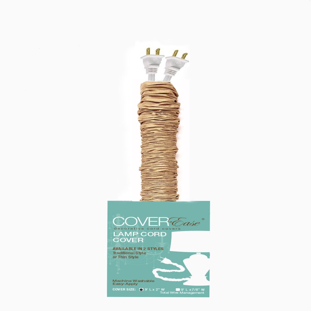 Gold/Golden COVEREase Cord Lamp Cover 9 ft Faux Silk Fabric Cover - Cable Sleeve, Wire Cover, Cord Hider for Cable Management for Electrical Lighting Fixtures
