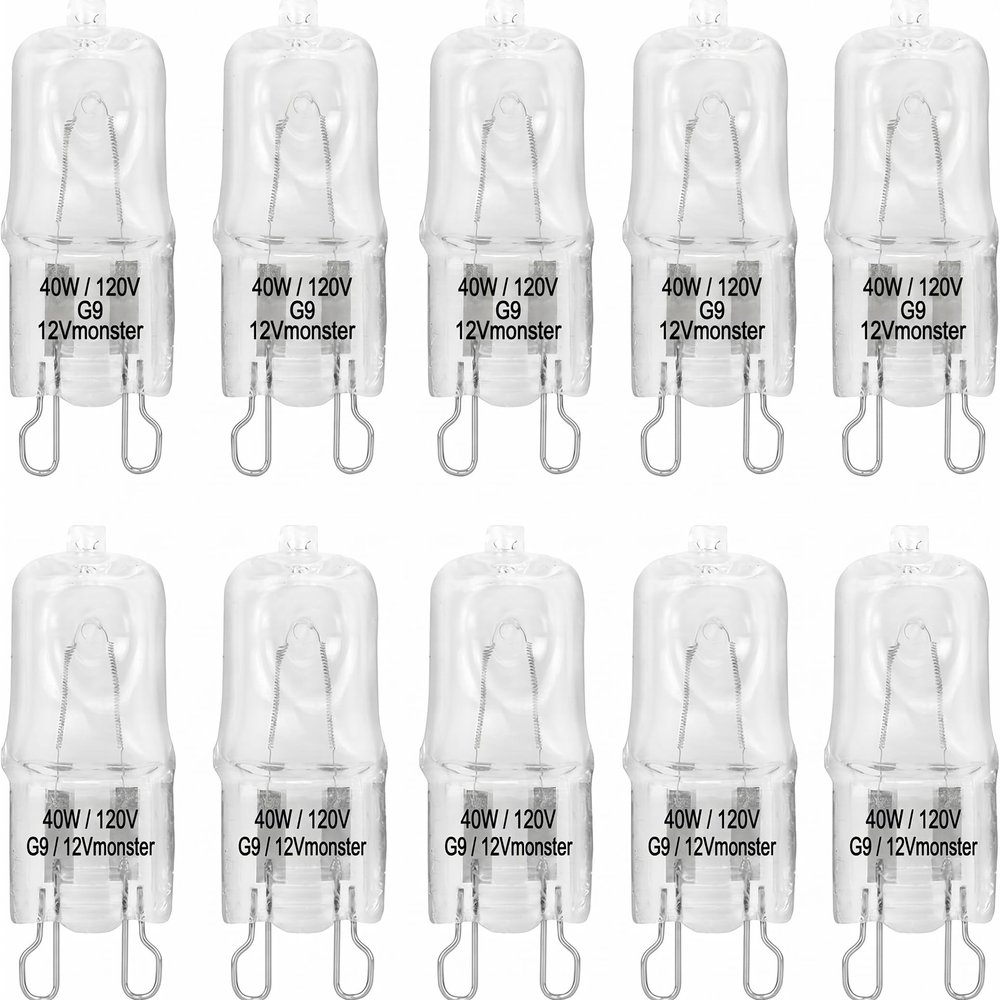 10 Pack Crystal Clear Lense 40W Q40/G9/CL/120V G9 JCD 40 Watt 120 Volt T4 JD Type Halogen House Hold Light Bulb Hanging Pendant Accent Type Spot Down Lamp Chandelier Sconce Fixture Lighting