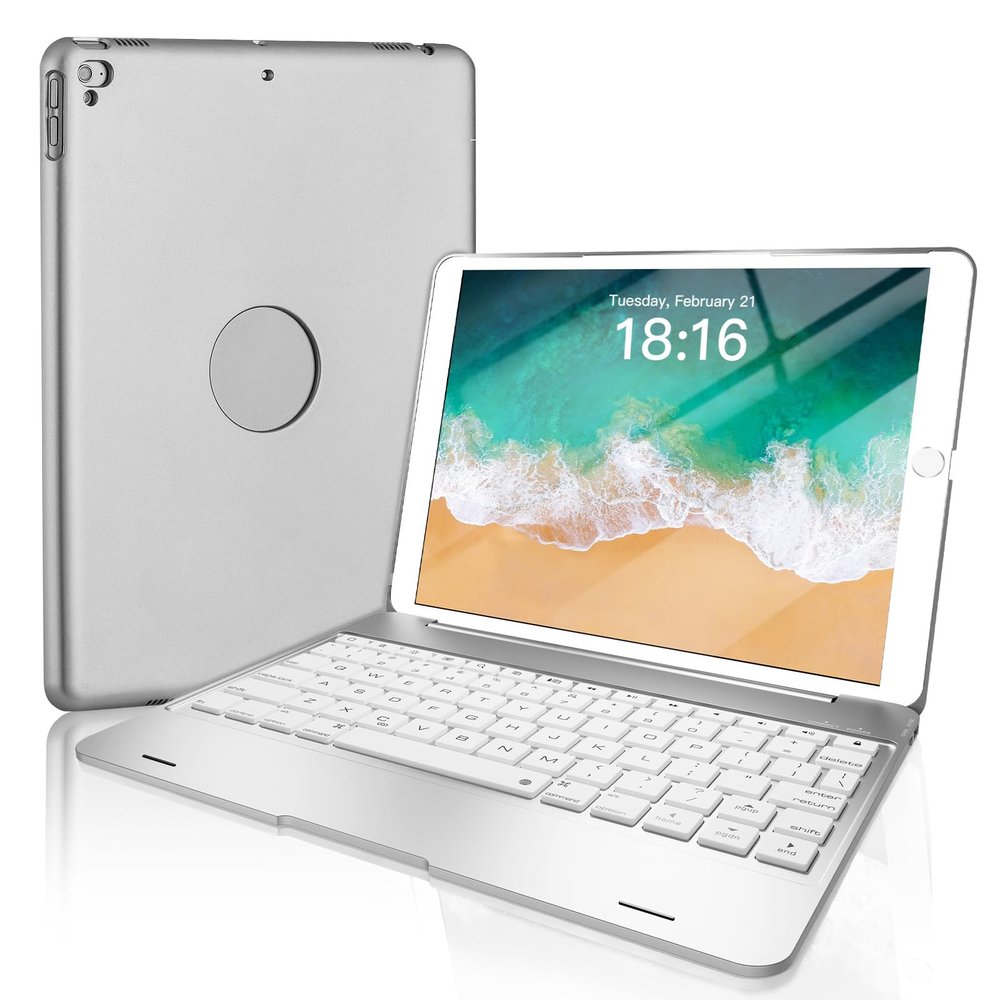 NOKBABO Keyboard for ipad 6th Generation, Compatible for ipad pro 9.7 inch,for ipad 5th Gen, for ipad Air 2 & 1 Keyboard, 130Smart Folio Hard Back Cover, Ultra Slim, Auto Wake/Sleep - Silver